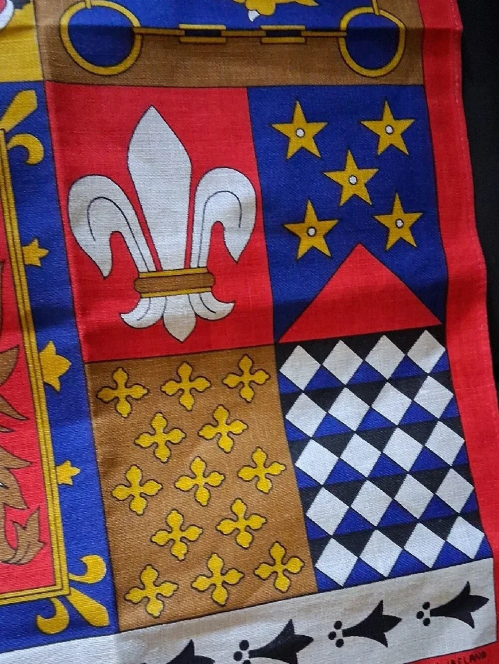 Irish Linen Tea Towel in Red, Blue & Gold